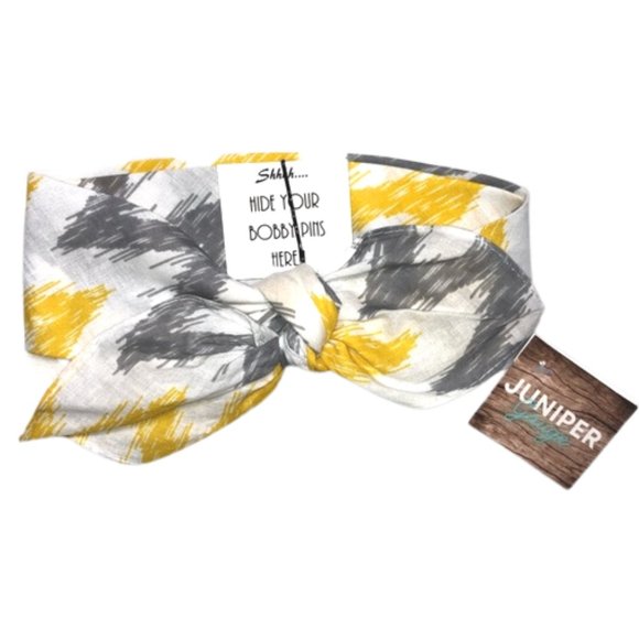 Zig Zag Gray and Yellow Stripe Bandana Tie Headband - Picture 13 of 13